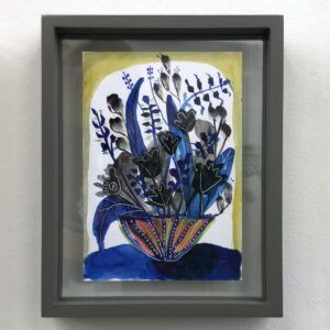 Marie Schack, Galleri kbh kunst, Irma, blomster, blomster fra Coop, billig kunst, sorte, blå, buket