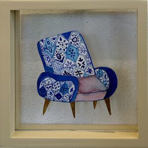 Marie Schack, Irma, Galleri, kbh, kunst, lænestol, mønstret, blå, Irma blå, billig kunst