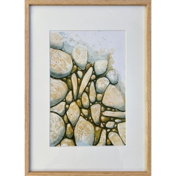 Lisbeth Thygesen, galleri kbh kunst, maleri, akvarel på papir, sten, strand, strandsten, runde sten, natur, billig kunst