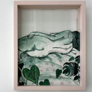 Marie Schack, Galleri, kbh, kunst, akvarel, udklip, billig kunst, nøgenmodel, sove, søvn, planter