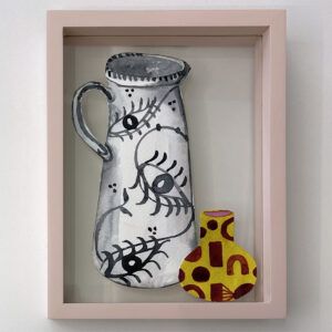 Marie Schack, Galleri, kbh, kunst, akvarel, udklip, billig kunst, kande, vase, øjne