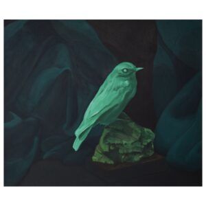Jacob Hoff, galleri kbh kunst, olie maleri, fugl, grønne nuancer.