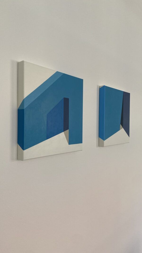 Rene Tromborg, galleri kbh kunst, geometri, minimalisme, konkretkunst, blå nuancer, blå.