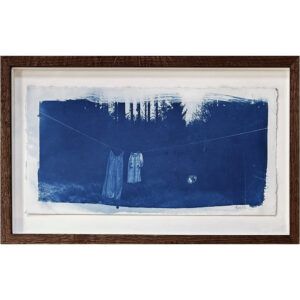 Anne Risum, Galleri kbh kunst, cyanotypi, akvarel, billig kunst, vasketøj, tørresnor, vask, blå